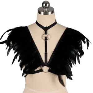 Victorian Cosplay Goth Feather Body Harness - Black (Style 7)