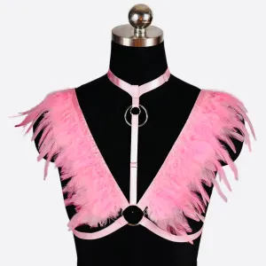 Victorian Cosplay Goth Feather Body Harness - Hot Pink (Style 7)