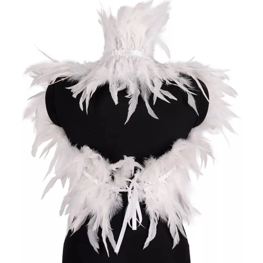 Victorian Cosplay Goth Feather Body Harness - White (Style 2)