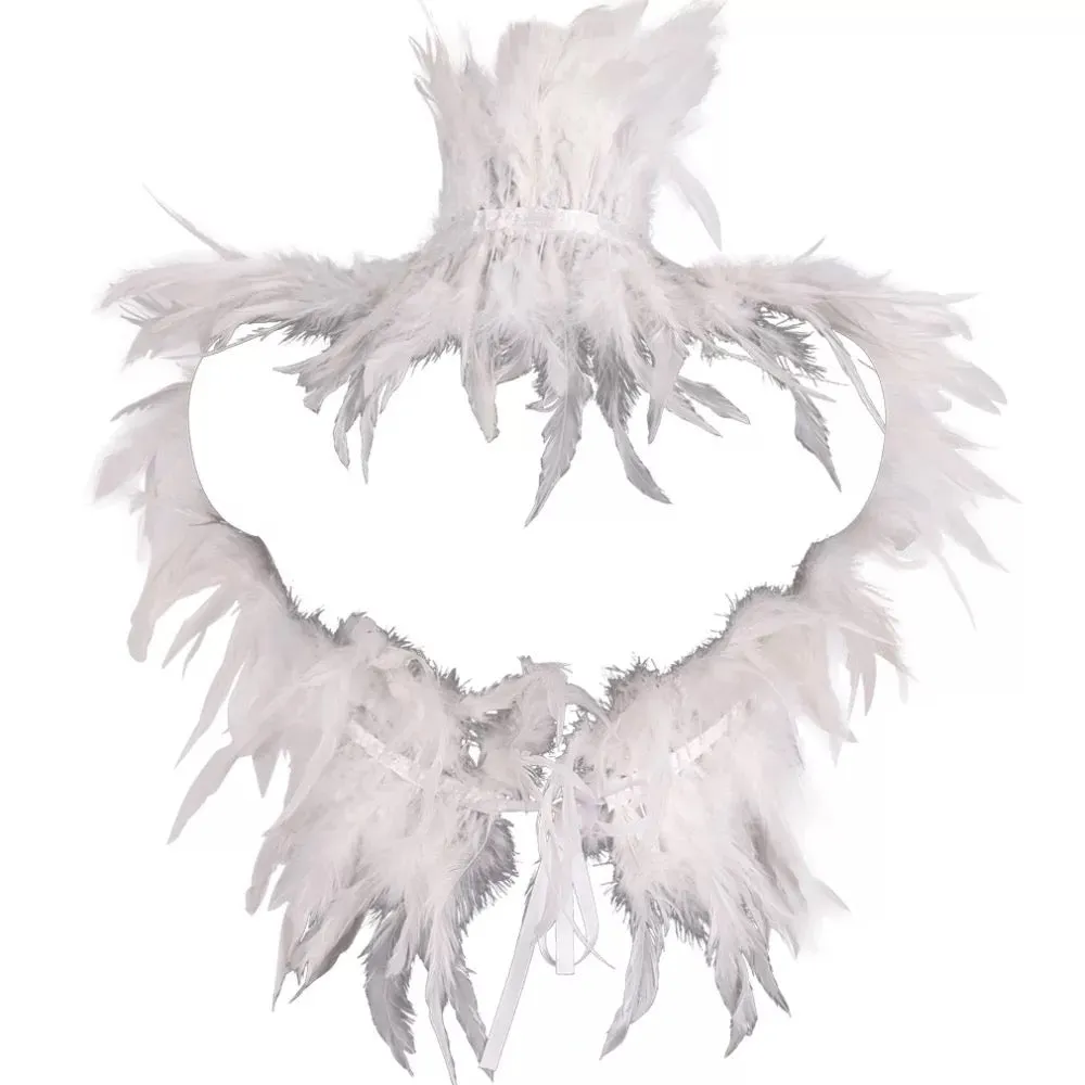 Victorian Cosplay Goth Feather Body Harness - White (Style 2)