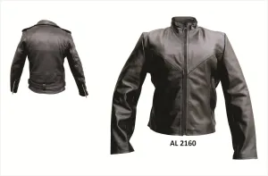 Women's Plain Black Leather Motorcycle Jacket Antique Hardware