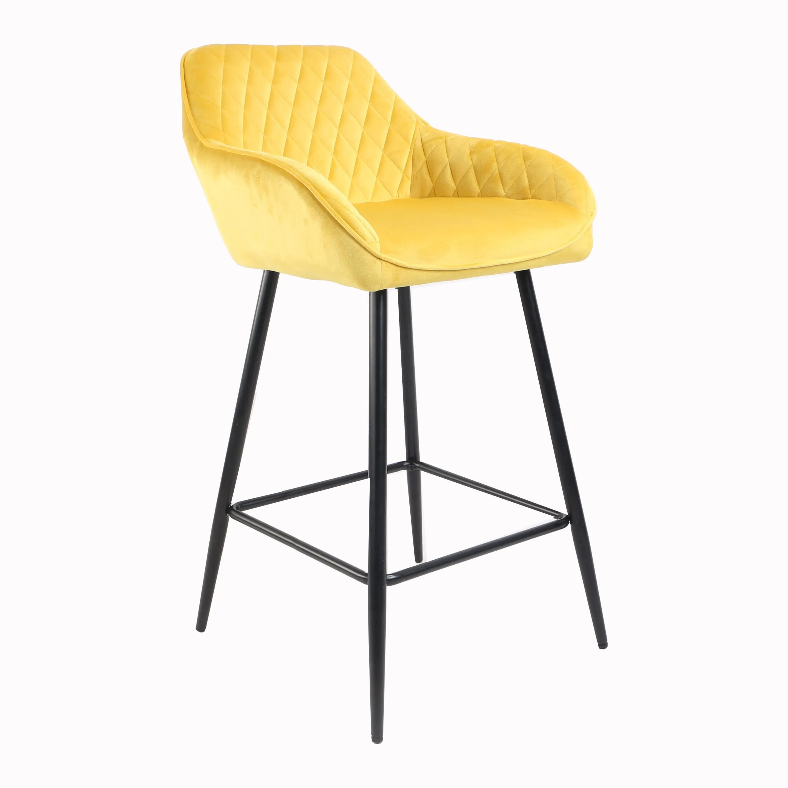 Yellow Crushed Velvet Bar Stool