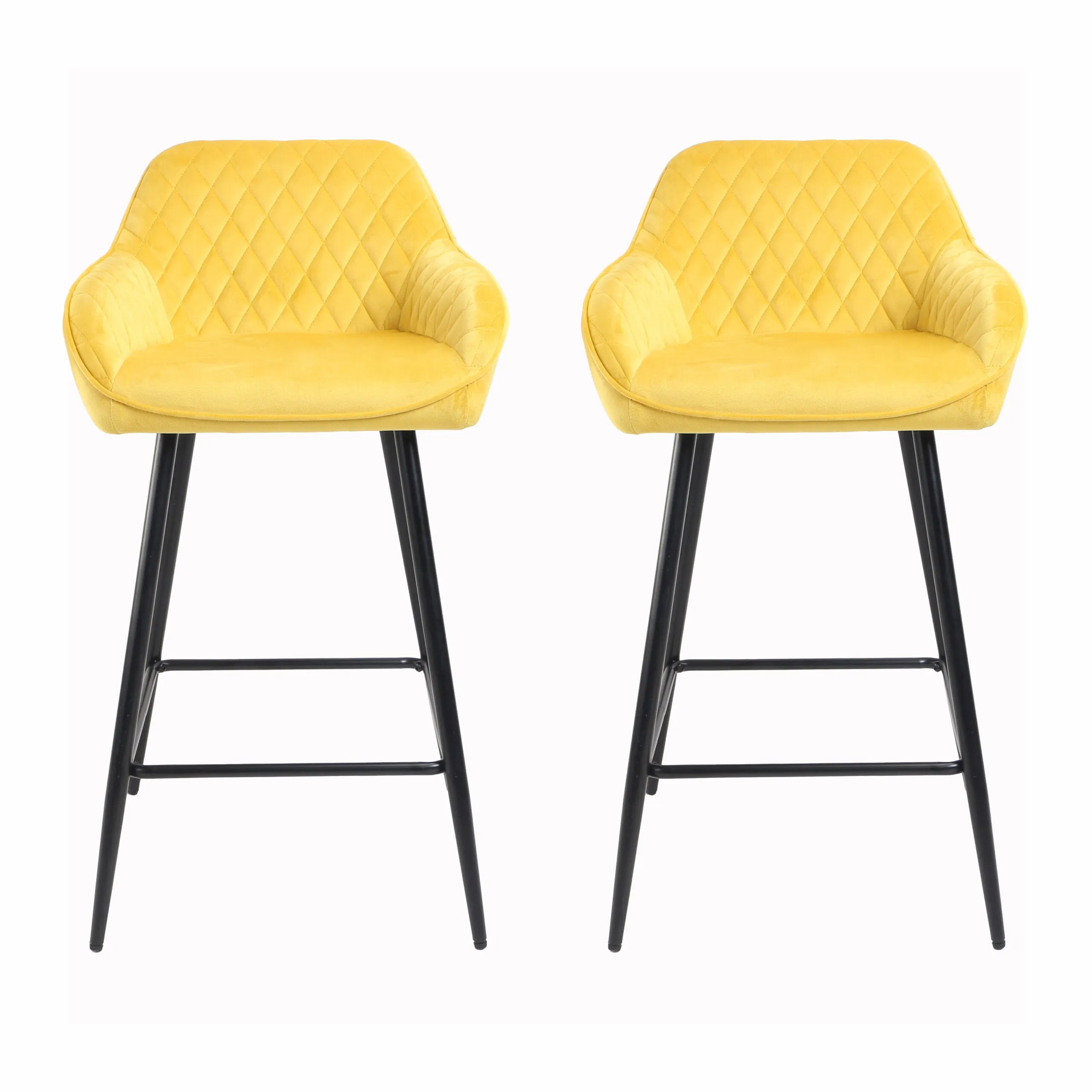 Yellow Crushed Velvet Bar Stool